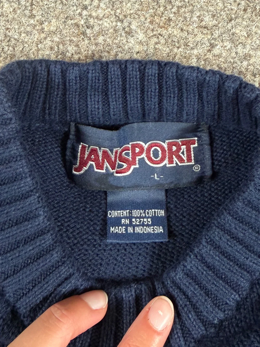 Vintage Jansport Navy Red Green Colorblock Crewneck Pullover Sweater Men’s Large